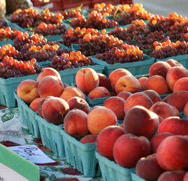 Peaches and grapes from The Thomas Family Orchard at the North Market in Columbus Ohio